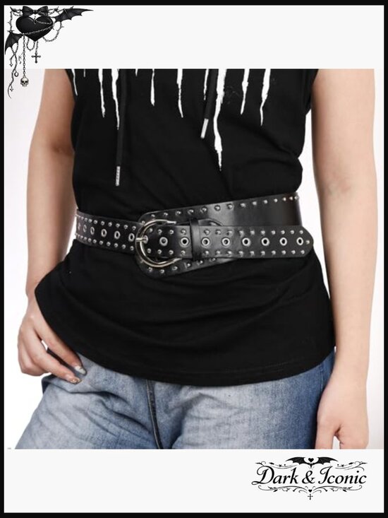 Vintage Punk Leather Waist Belt - Wide Cinch Buckle